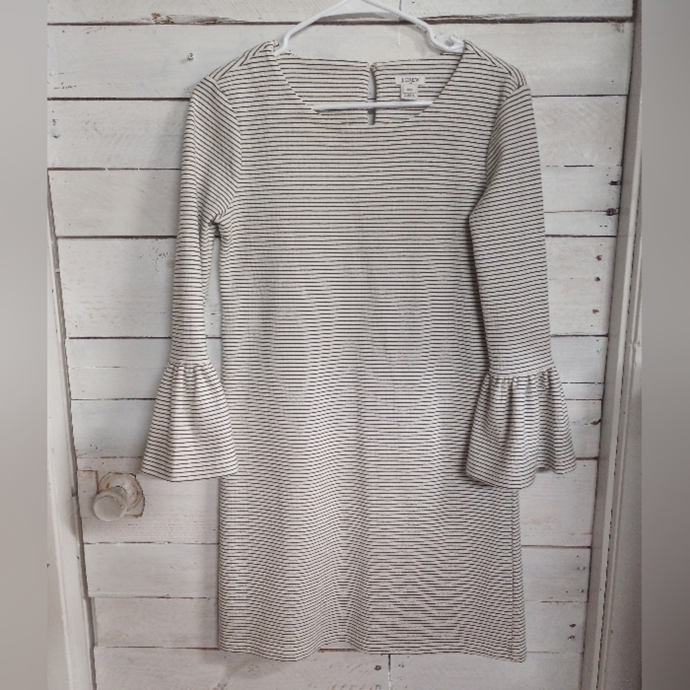 J.Crew Women's XXS White & Black Striped Ruffle Bell Sleeve Mini Dress *